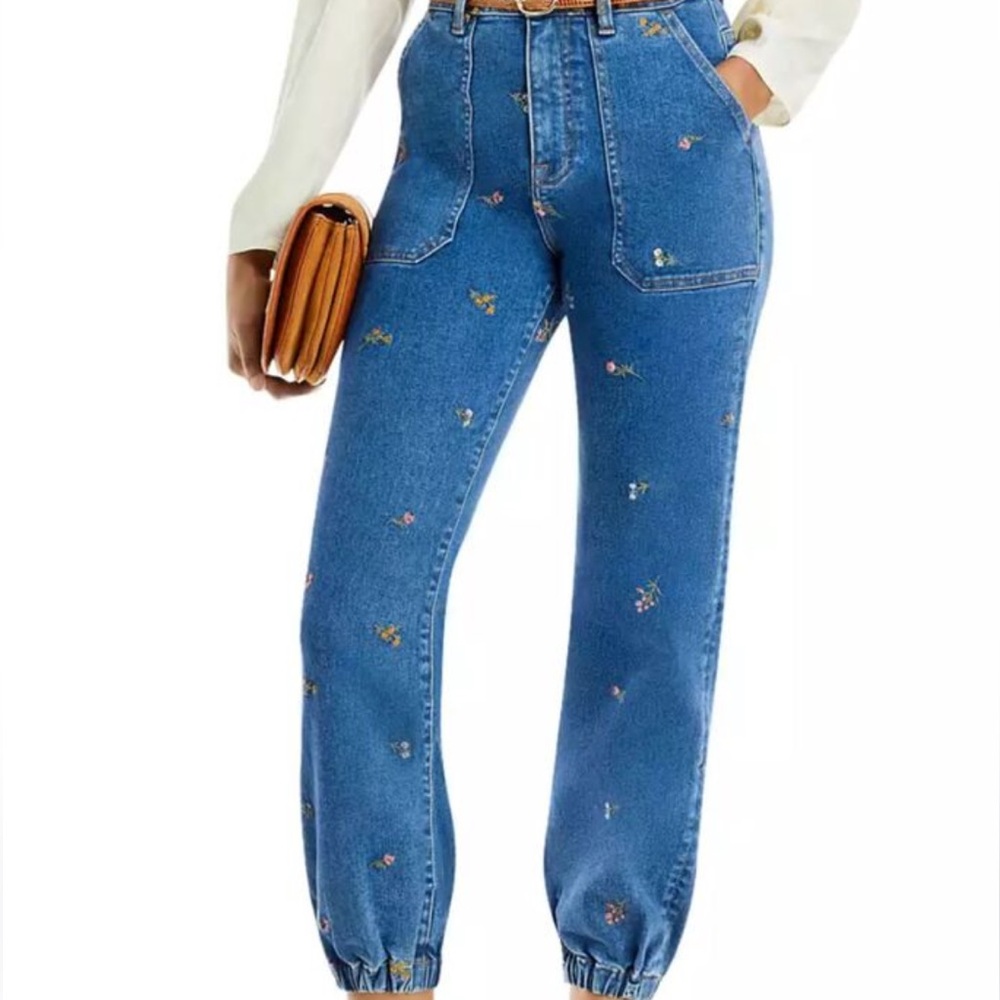 Aqua Floral Embroidered jogger style Blue Jeans